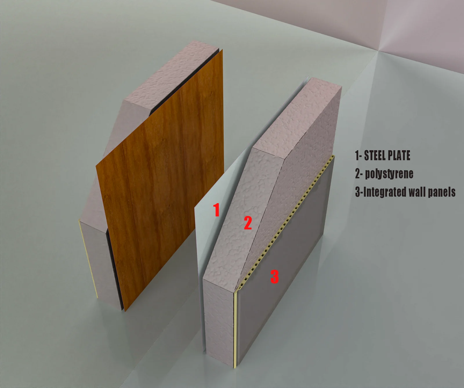 75 mm EPS sandwich panel used in expandable container house wall construction, factory photograph
